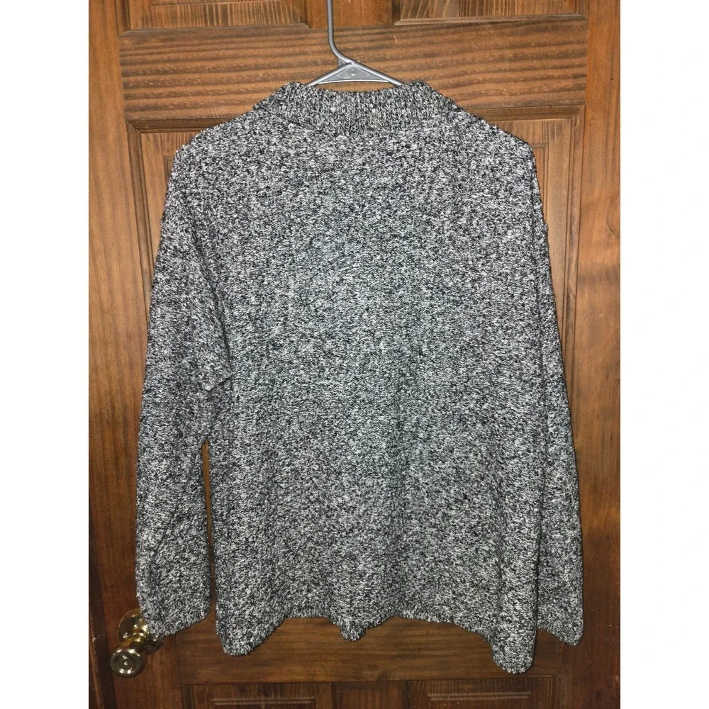 Russ Berens Malibu Womens‎ Marled Knit Cardigan Sweater Black White Button Front